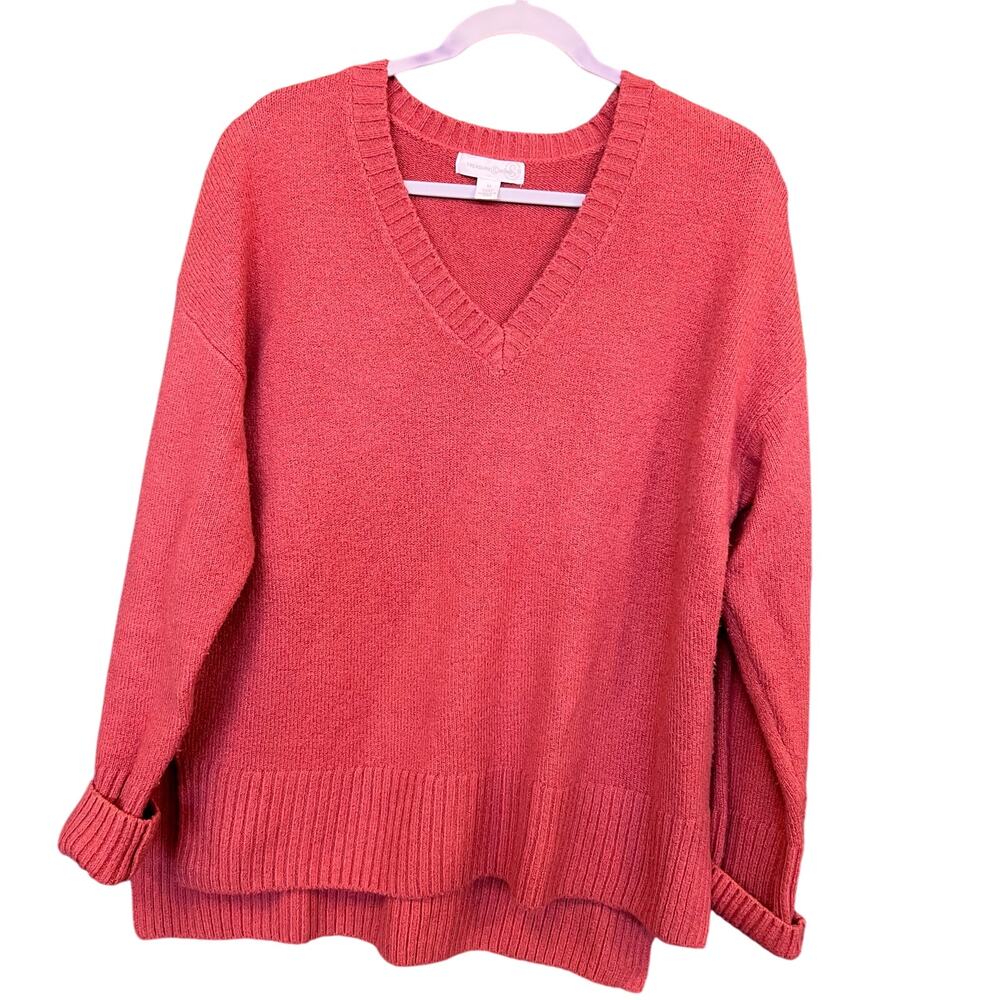 Treasure Bond Red Orange V-Neck Sweater Medium